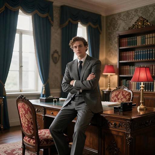 Elegant Man in Ornate Office Setting