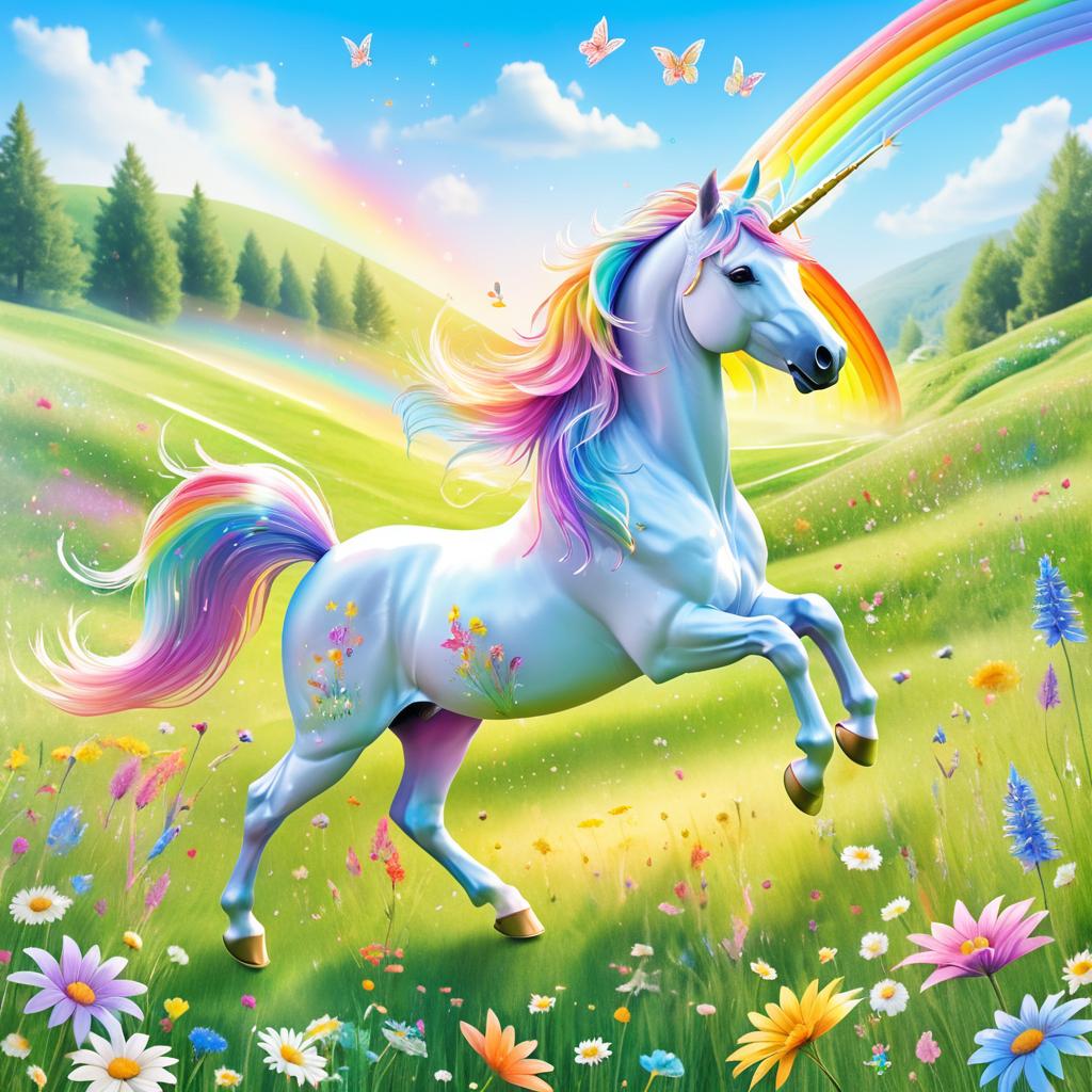 Whimsical Unicorn in a Sunlit Meadow