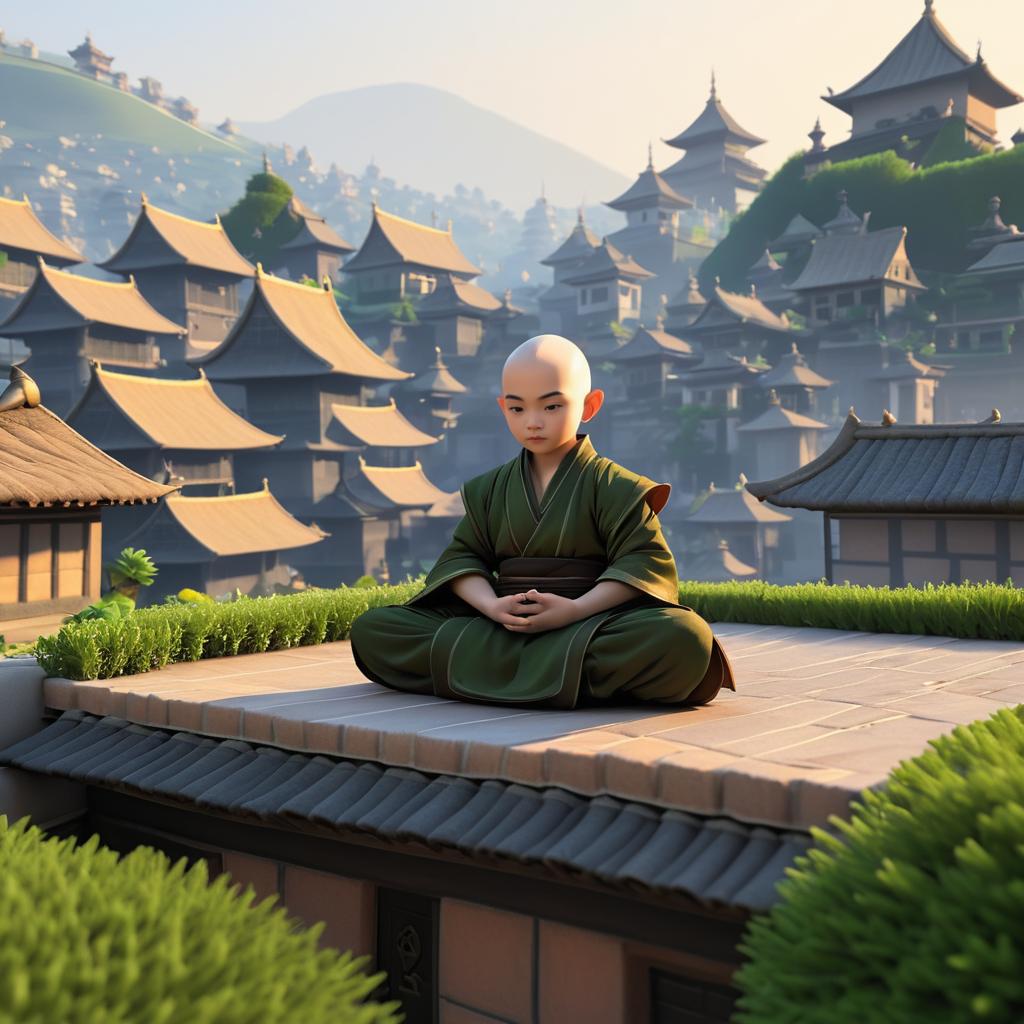 Serene Rooftop Meditation of a Halfling Monk