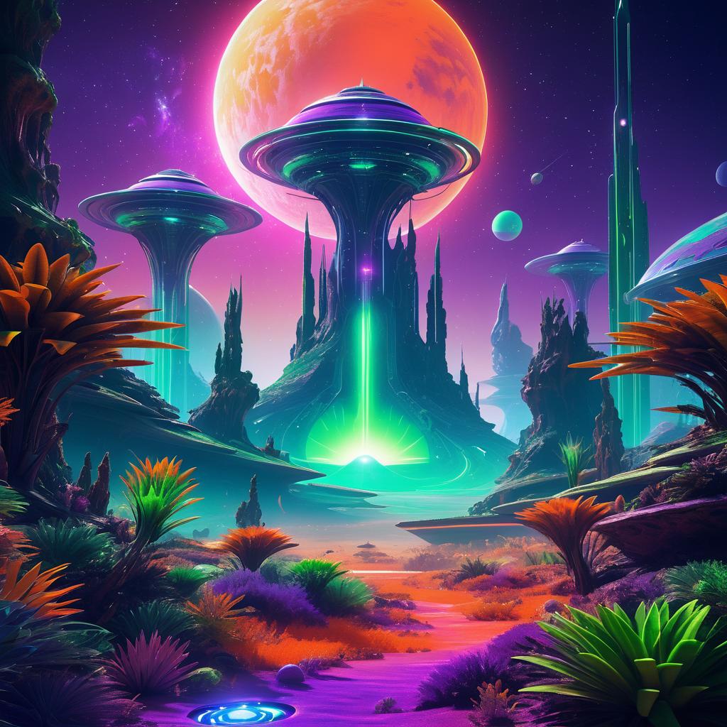 Vibrant Sci-Fi Alien Landscape Scene