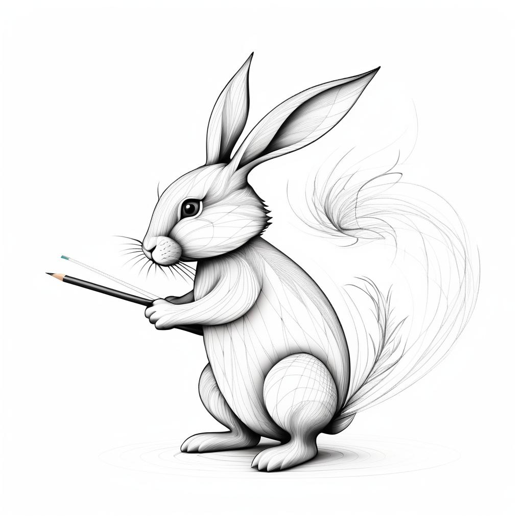 Whimsical Rabbit with Dragon Tail Sketch