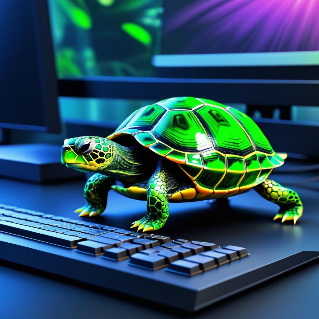 Turtle Engaged in Tech Work