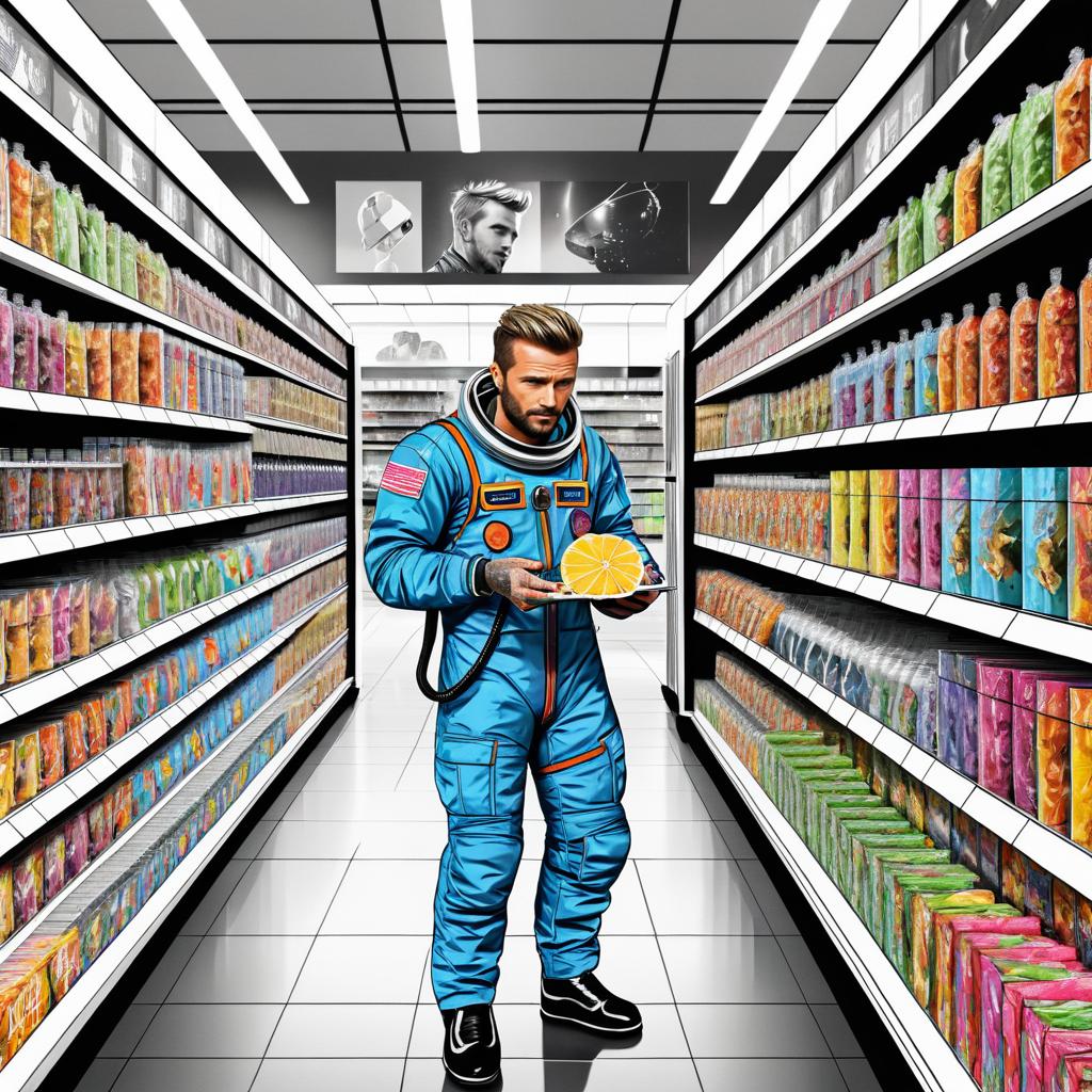 David Beckham in Space Suit Eating Candy