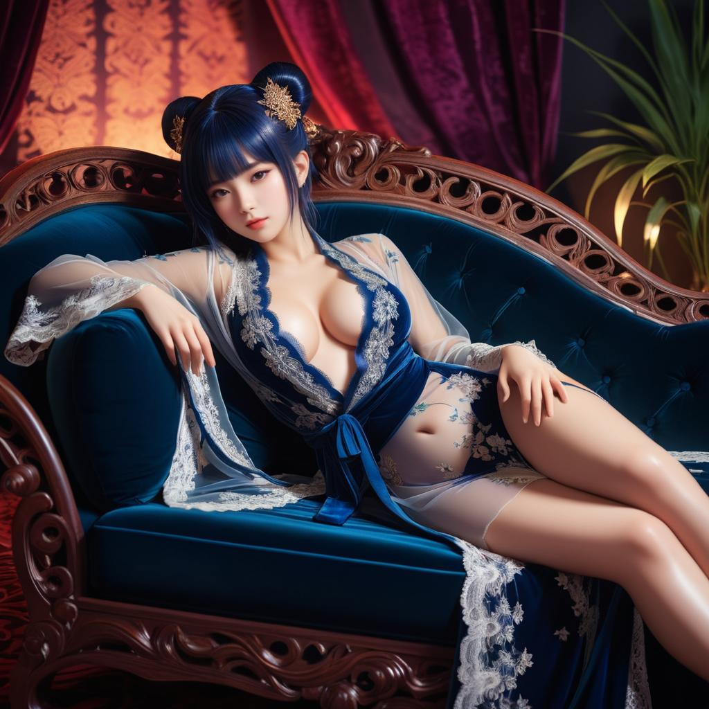 Seductive Oni on Velvet Sofa Art