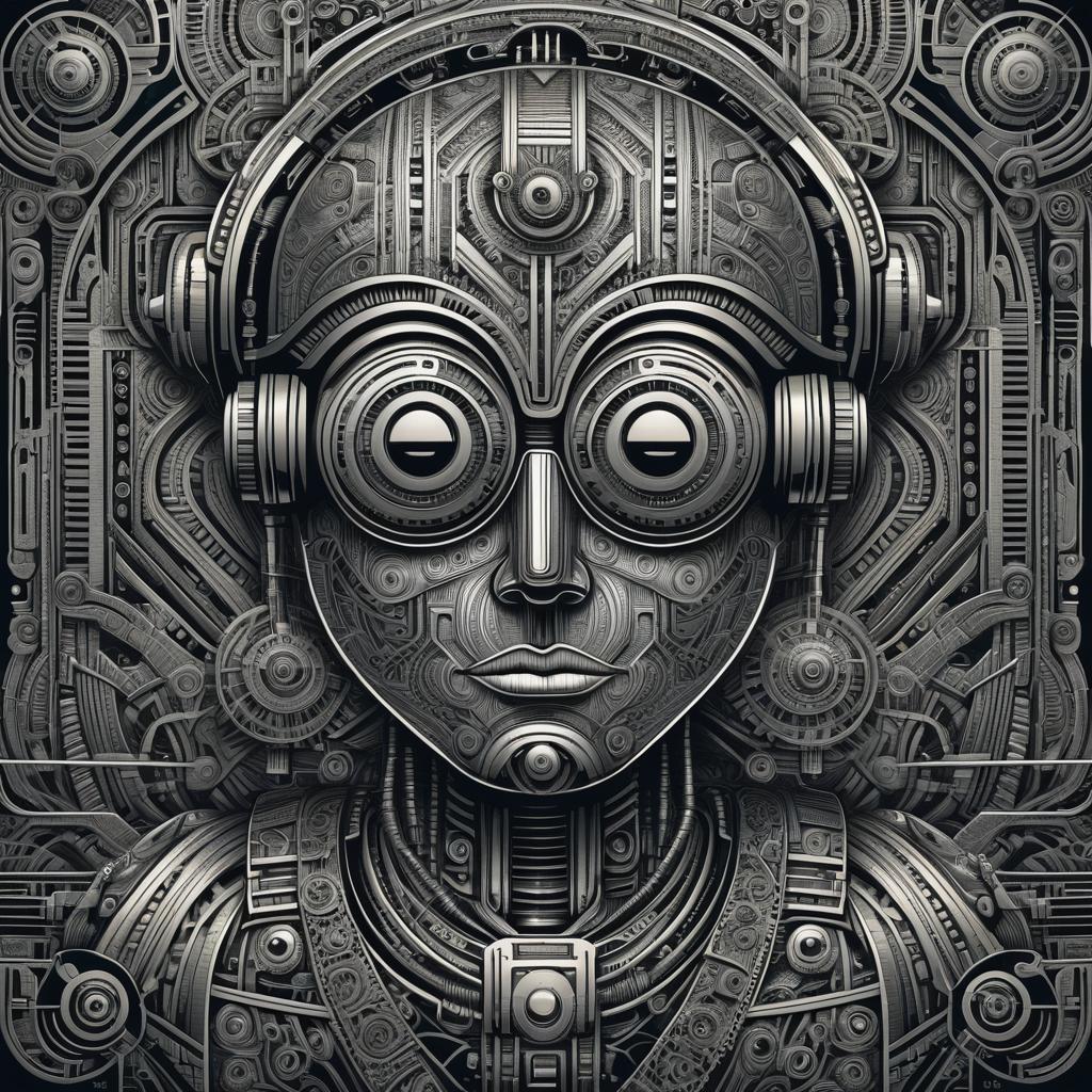 Intricate Robotic Being in Geometric Style