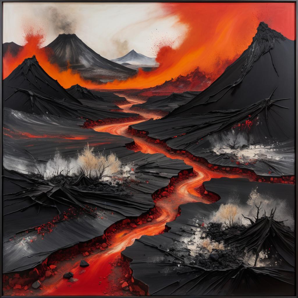 Volcanic Landscape in Fiery Abstract Style