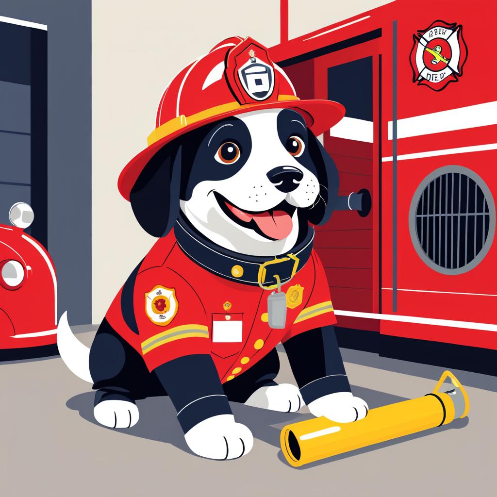 Playful Dog Firefighter in Action