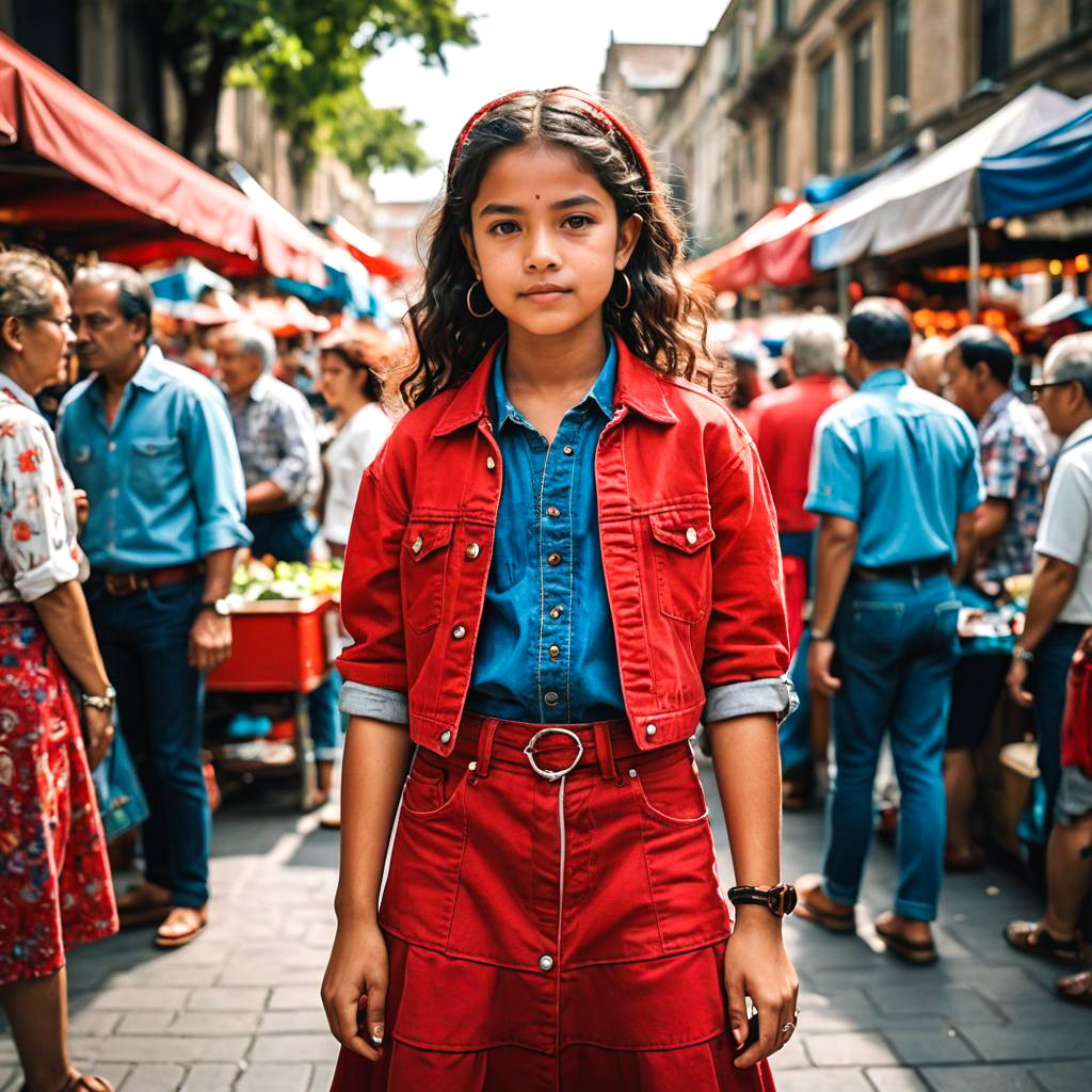 Young Musician in Vibrant Red Skirt