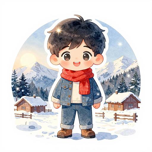 Dreamy Watercolor Sticker of Young Boy