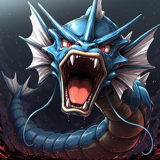 Illustration of Gyarados, pokemon in the style of Monchan rev3