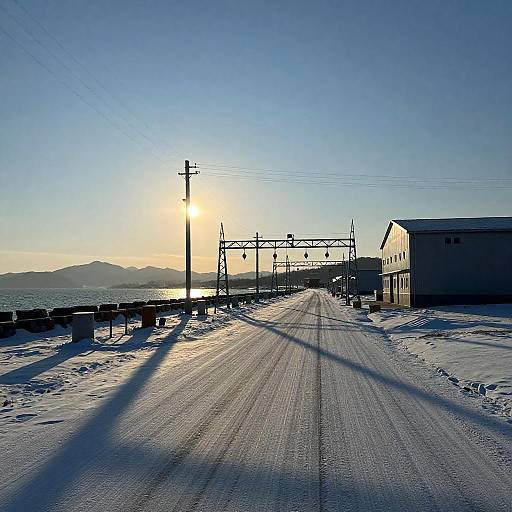 Sunlit Industrial Coastline at Sunset