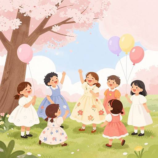 Joyful Boys in Floral Dresses Celebration