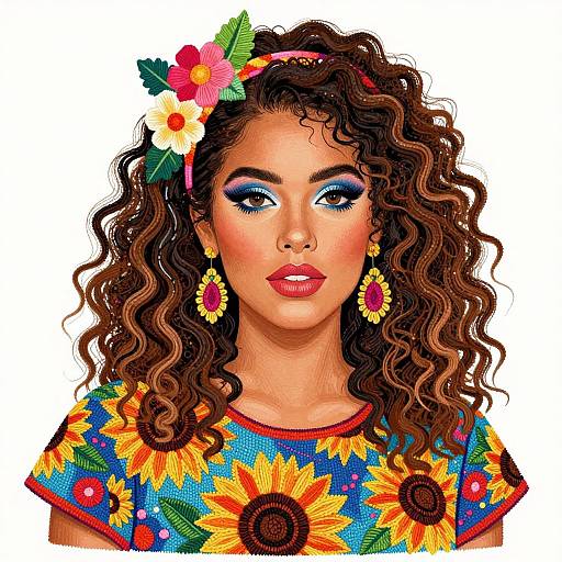 Vibrant Curly-Haired Woman in Pop Art