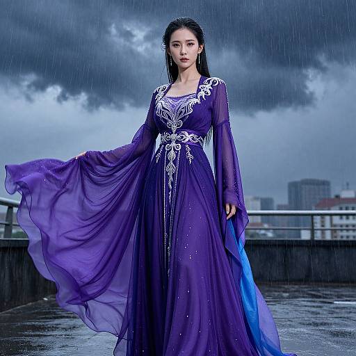 Elegant Purple Rain Storm Costume