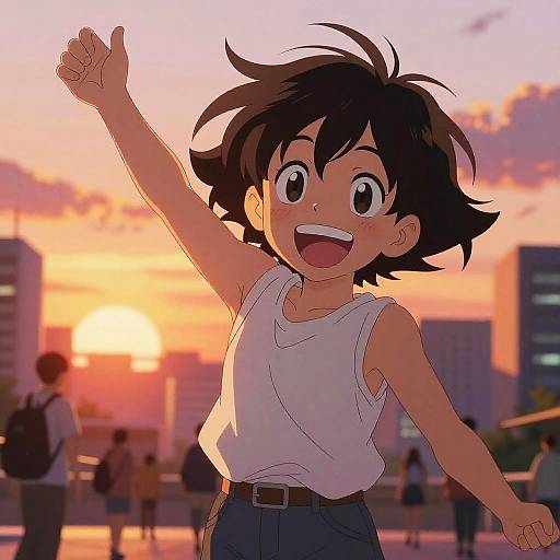 Lively Anime Character in Sunset City