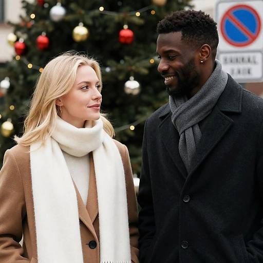 Outdoor Holiday Moment: Joyful Interaction