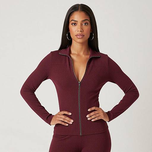 Confident Woman in Maroon Outfit