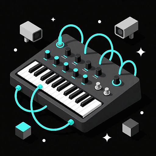 Matte Black Modular Synthesizer with Neon Cyan Patch Cables