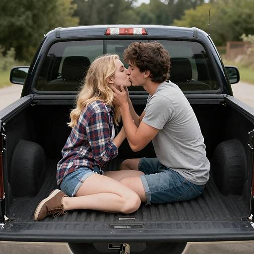 Two Couples Kissing in Pickup Truck