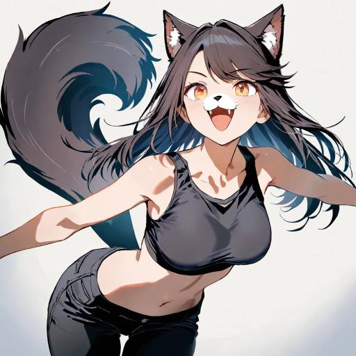 Young Woman in Cat Costume with Black Outfit