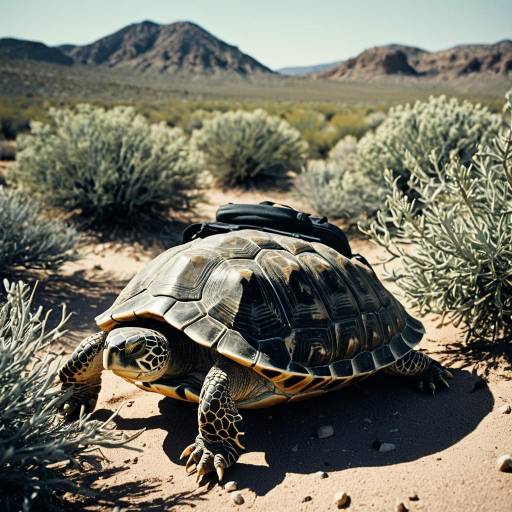 Turtle with Hiking Backpack in Desert