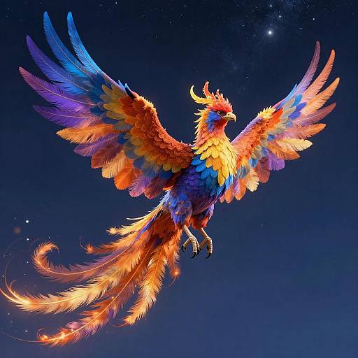 Vibrant Phoenix Soaring in Starry Sky