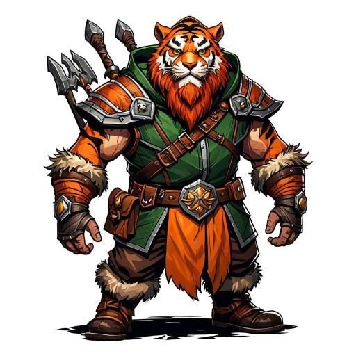 Tiger-Headed Dwarf Hunter Warrior Illustration