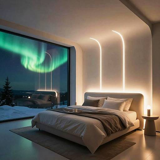 Futuristic Luxury Bedroom with Aurora View