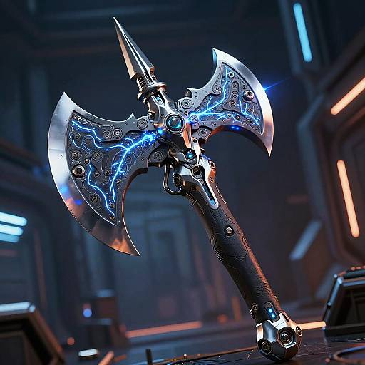 Futuristic Battle Axe with Neon Tech