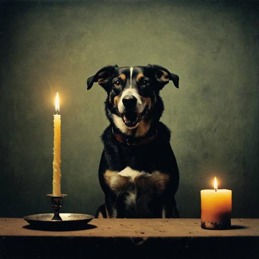 Dog with Candles in Artistic Setting
