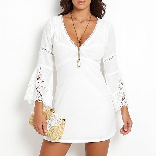 Bohemian Woman in White Crochet Dress