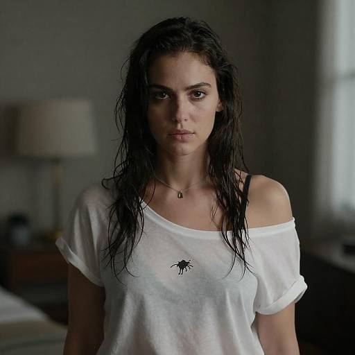 Intense Gaze of a Wet-Haired Woman