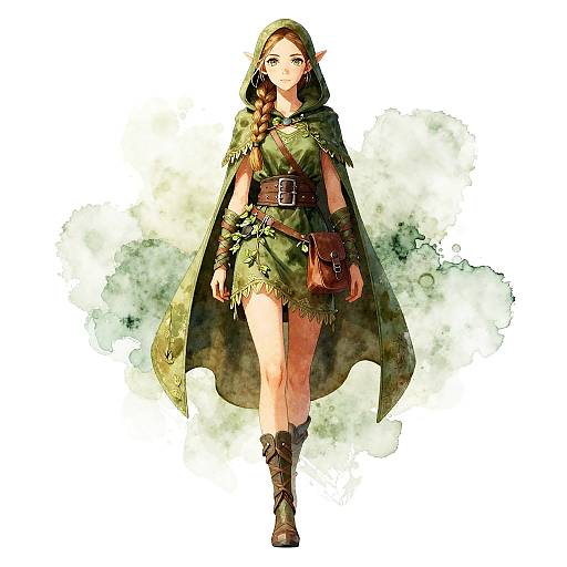 Moss-Cloaked Elf with Fishtail Braid