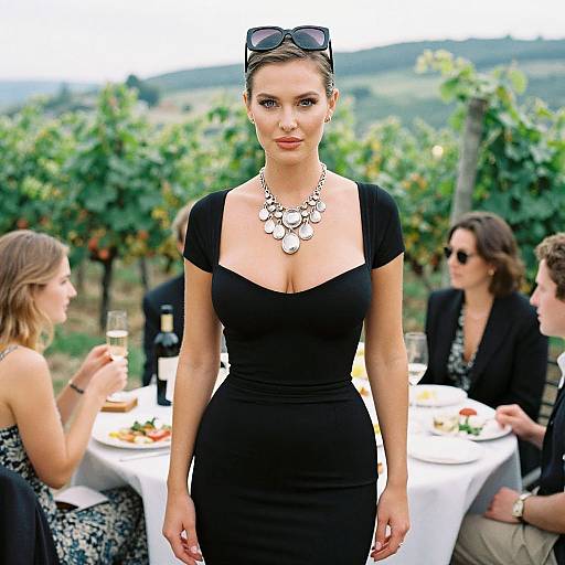 Chic Woman at Vineyard Champagne Feast