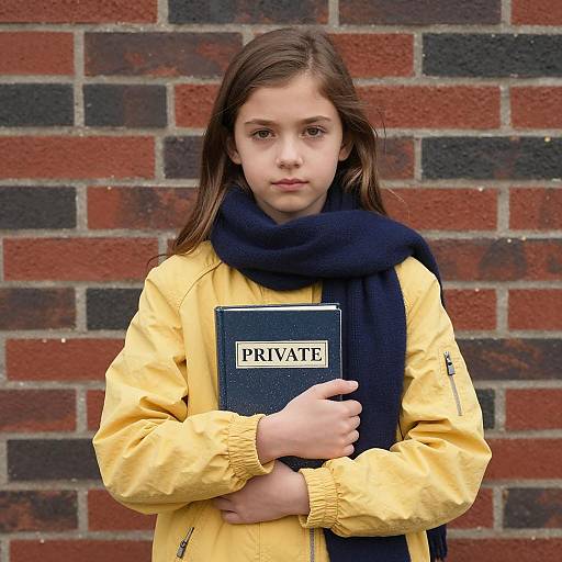 Girl with Book Against Brick Wall