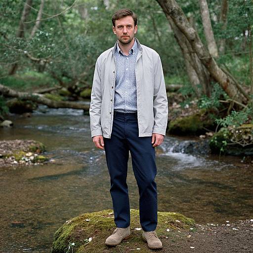 Man in Forest Clearing with Vintage Look