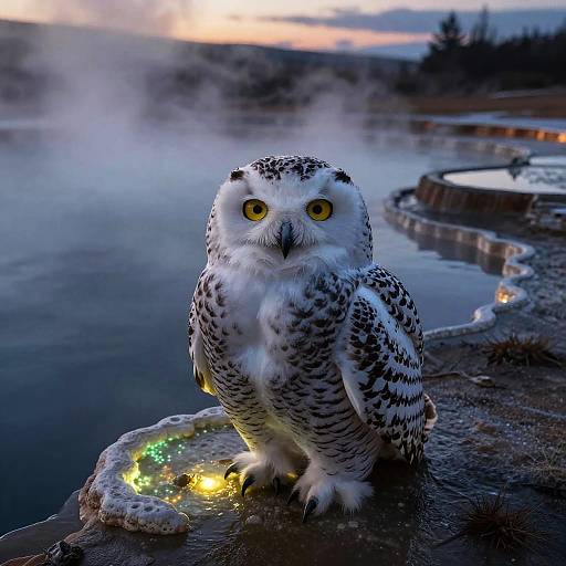 Juvenile Snowy Owl at Geothermal Hot Spring