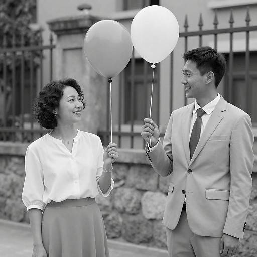 Smiling Couple with Balloons Outdoors