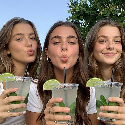 Joyful Women Enjoying Mint Margaritas Outdoors