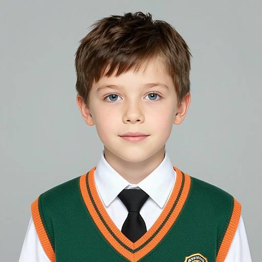 Boy in Green-Orange School Uniform