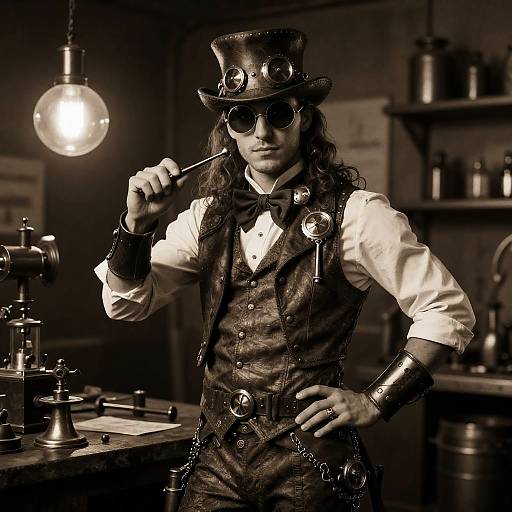 Steampunk Inventor in Sepia Tones