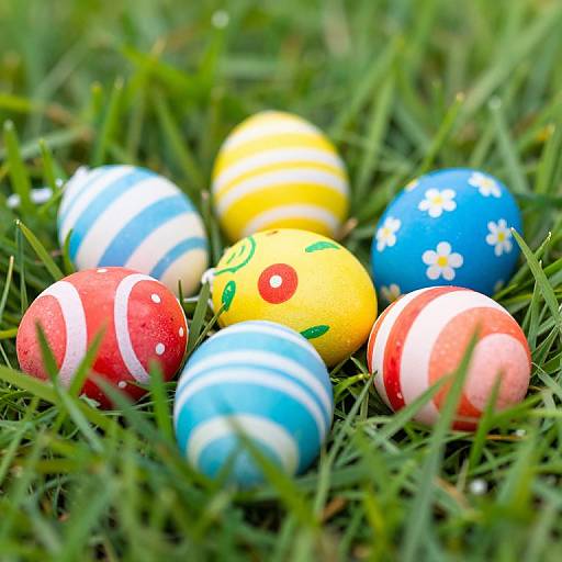 Colorful Decorated Easter Eggs in Grass