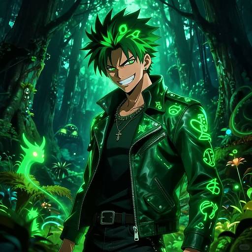 Spiky Green-Haired Anime Mischief