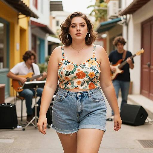 Plus-Size Woman in Vibrant Alley