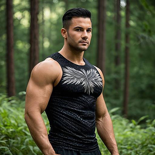 Muscular Man in Black Costume Outdoors