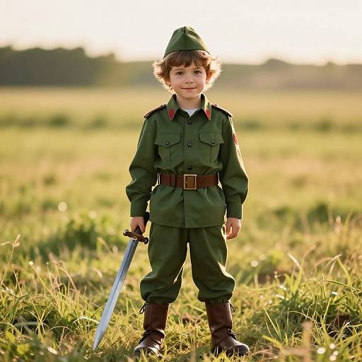 Cheerful Boy in Military Uniform