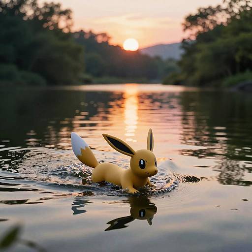 Vaporeon Swimming at Serene Sunset Lake