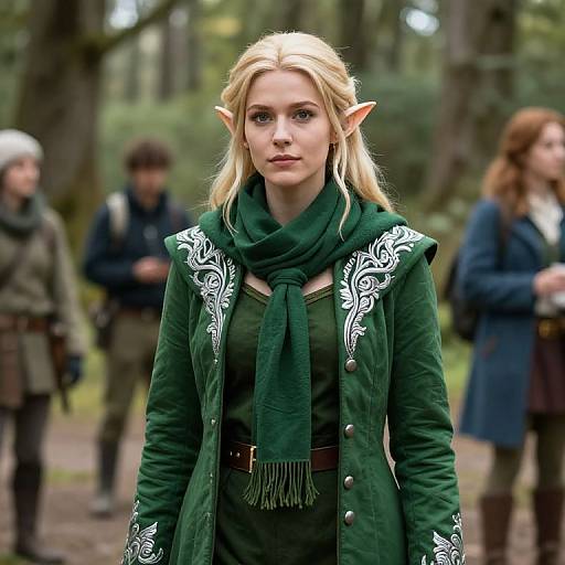 Blonde Elf in Green Forest Attire
