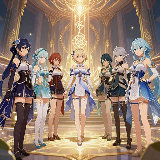 Genshin Impact Female Characters in Ancient Temple