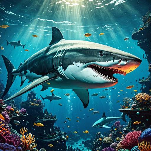 Surreal Megalodon Beneath Vibrant Waters